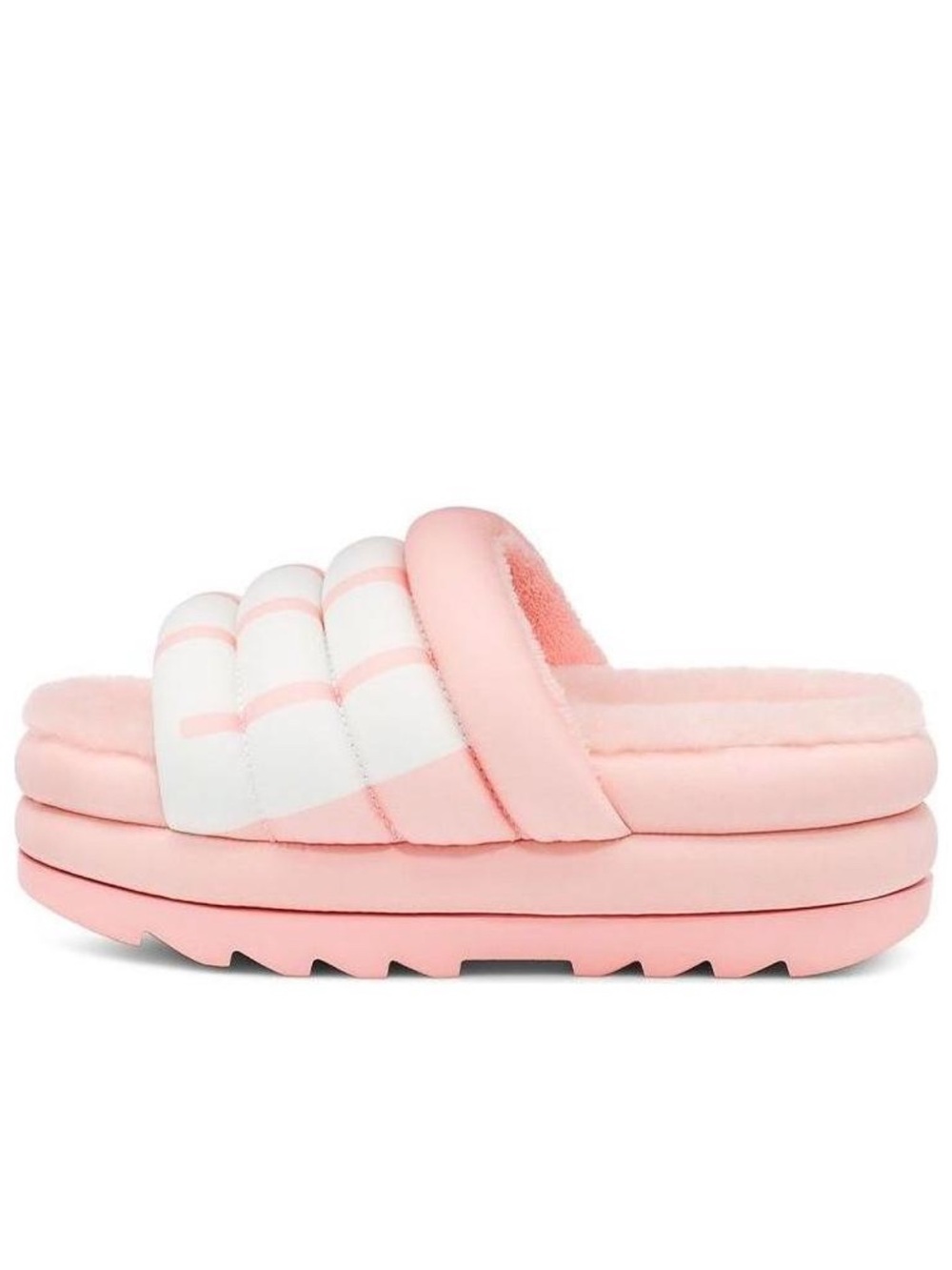 UGG Pink and White Puffy Slide Slippers